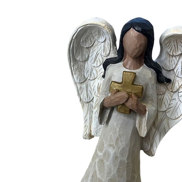 BURTON + Burton Carved Look Resin Angel Holding A Cross - Picture 3 of 9
